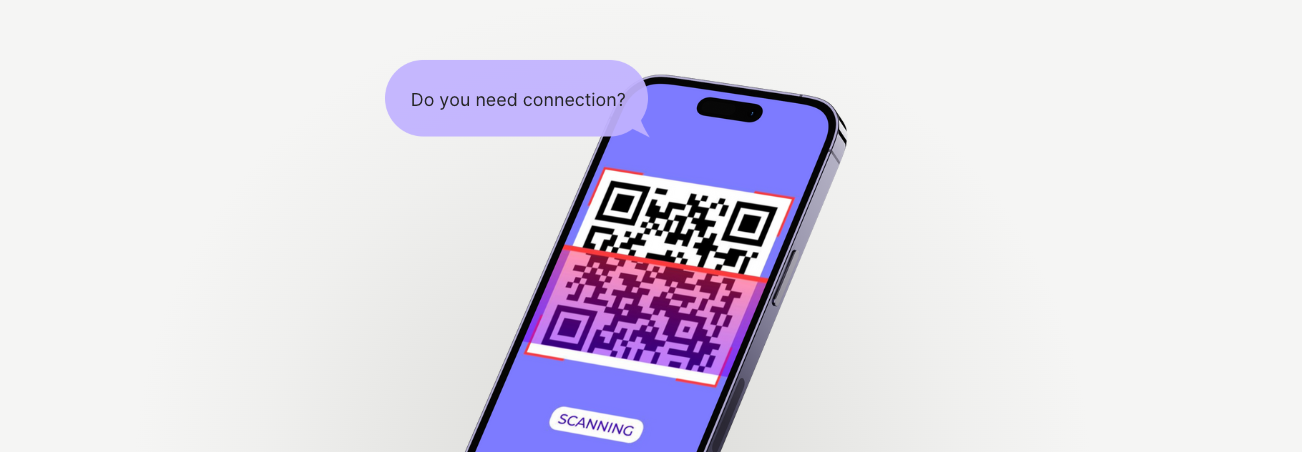 A cellphone with a QR code on the screen