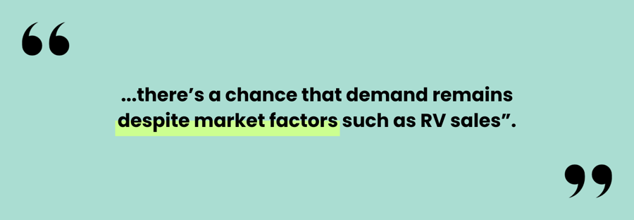 Image of the quote 'there's a chance that demand remains despite market factors such as RV sales.'