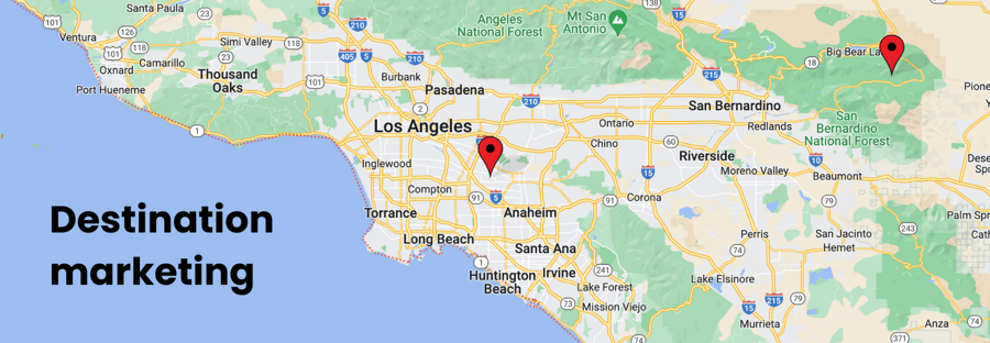 Image of a map featuring California with title 'Destination Marketing'