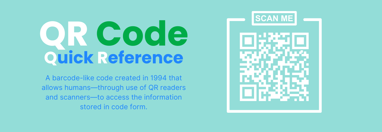 a description of QR codes: QR codes mean quick reference. A barcode-like code created in 1994 that allows humans to access the information stored in code form.