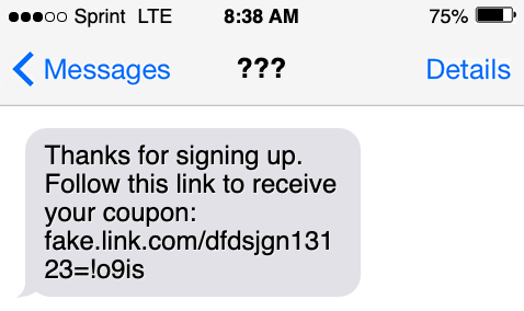 A text message example that doesn't follow best practices