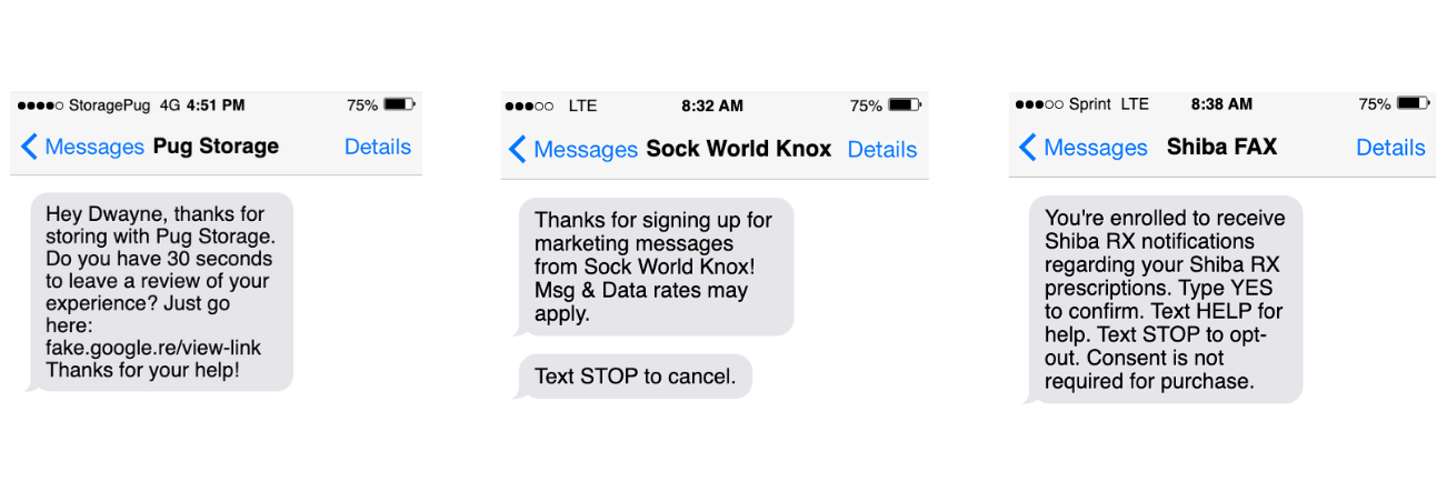 Good example text messages following the best practices listed in this article