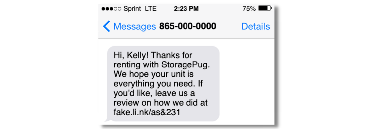 a text message from 865-000-0000 showing an example of a review request