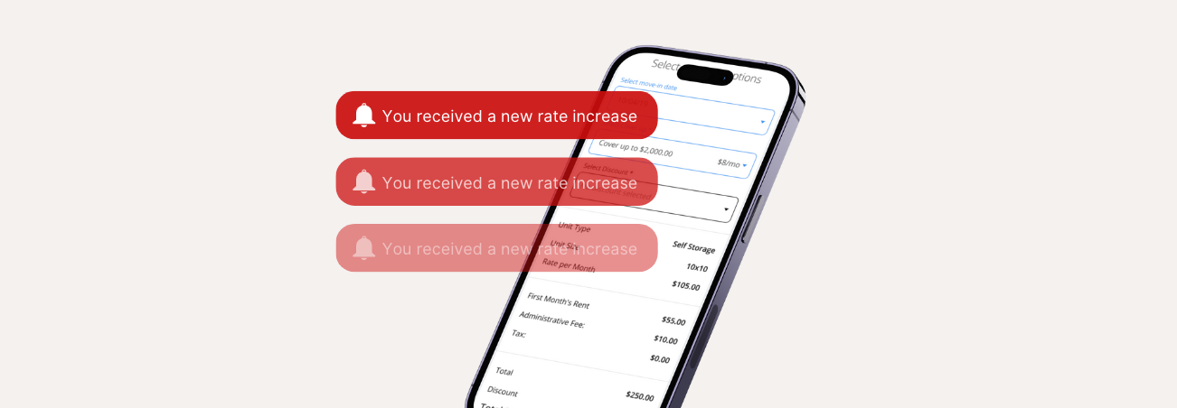 a cellphone with self storage rate increase notifications