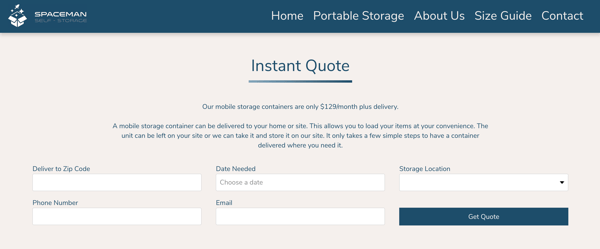 Spaceman Self Storage Portable Storage Instant Qoute Tool