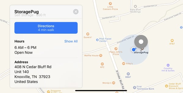 StoragePug Apple Maps Business Listing