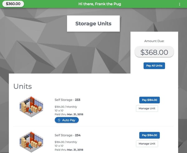 Self Storage Payment Portal built by Storage Pug