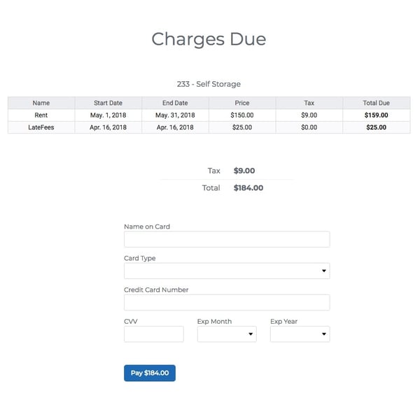 Storage Pug's Self Storage Payment Portal lets your tenants pay their bill without leaving your website