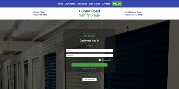 Hunter Road Self Storage portal login