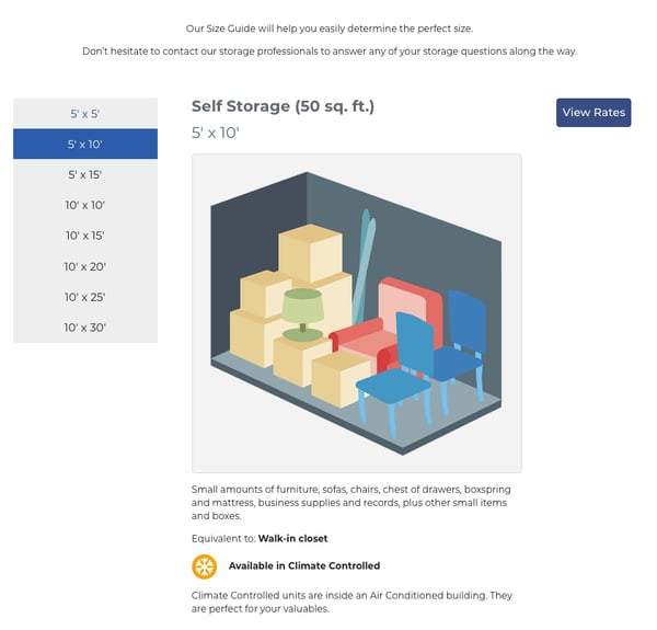 Help your tenants pick the right size with a size guide.