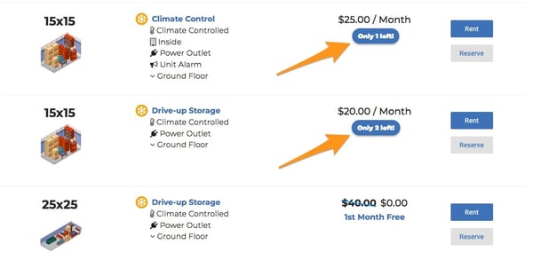 Increase online conversion rates on your self storage website with a StoragePug Urgency Badge