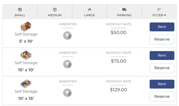 It is good practice in self storage web design to show your rates.