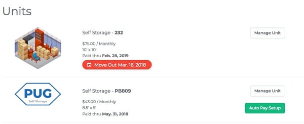 StoragePug's Marketing websites allow tenants to schedule a move out date