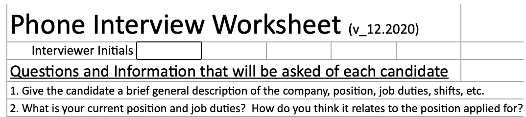 Phone Interview Worksheet Snippet-1