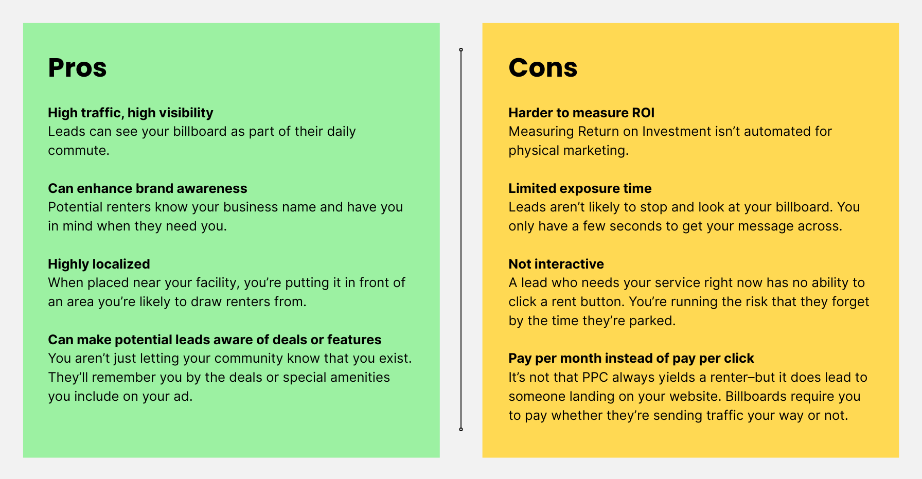 a self storage billboard advertisements pros and cons list