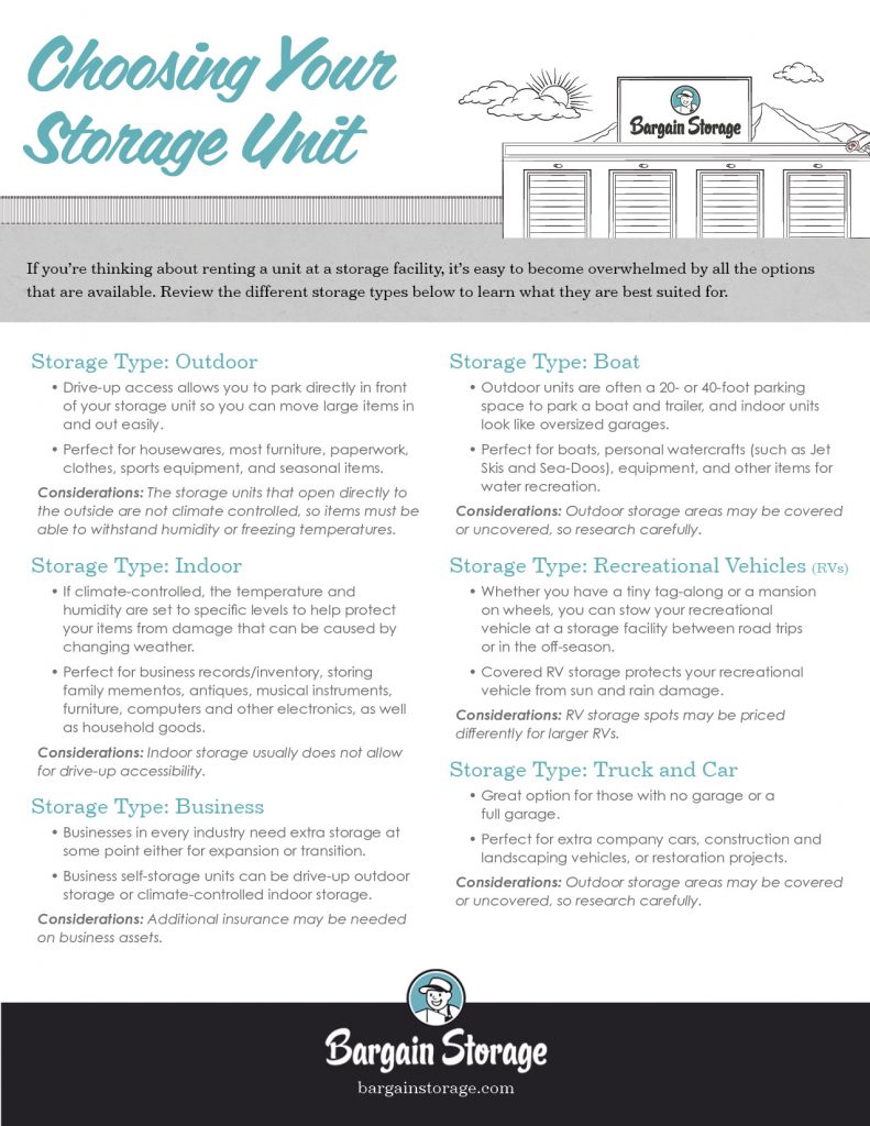 Choosing a Self Storage Unit from Bargain Storage