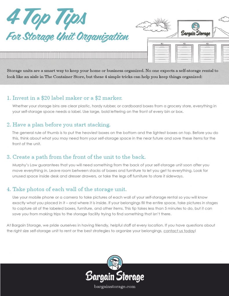 Storage Organization Checklist from Bargain Storage