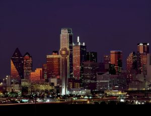 downtown dallas buildings at night