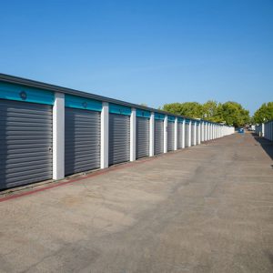 Drive up self-storage units at Oak Cliff Bargain Storage facility in Texas.