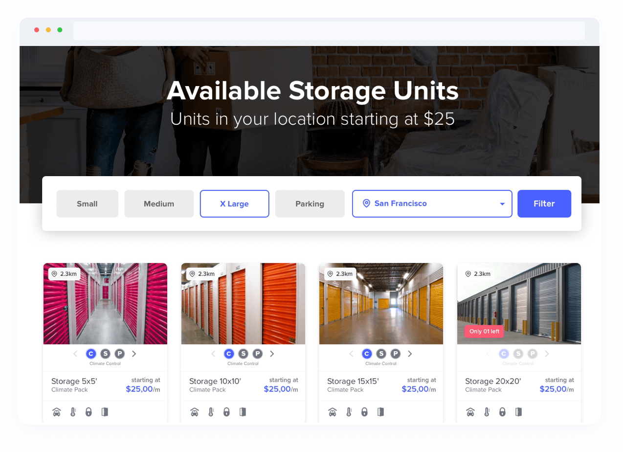 Available storage units page. Table with x-large units. Available storage units page. Table with x-large units.